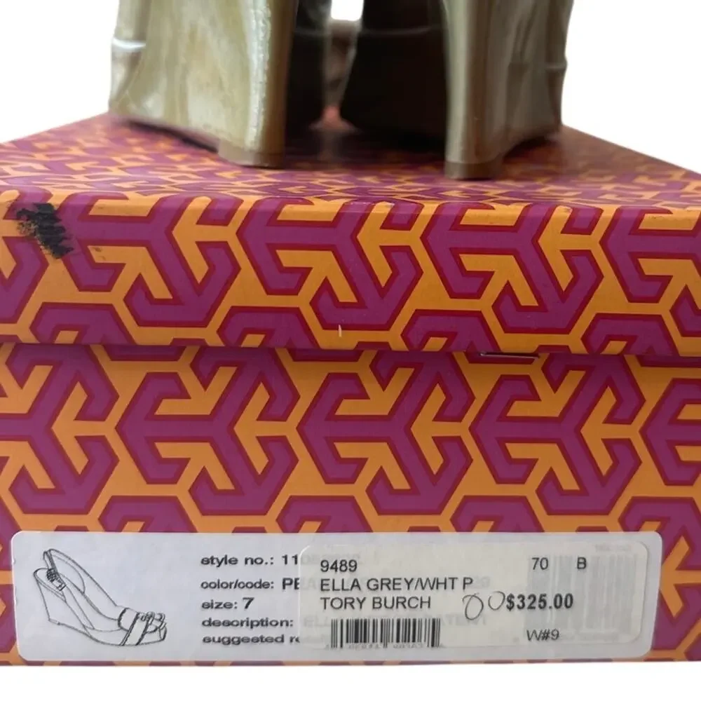 Tory Burch Ella Wedge Slingback Peep Toe Patent Sandals 7